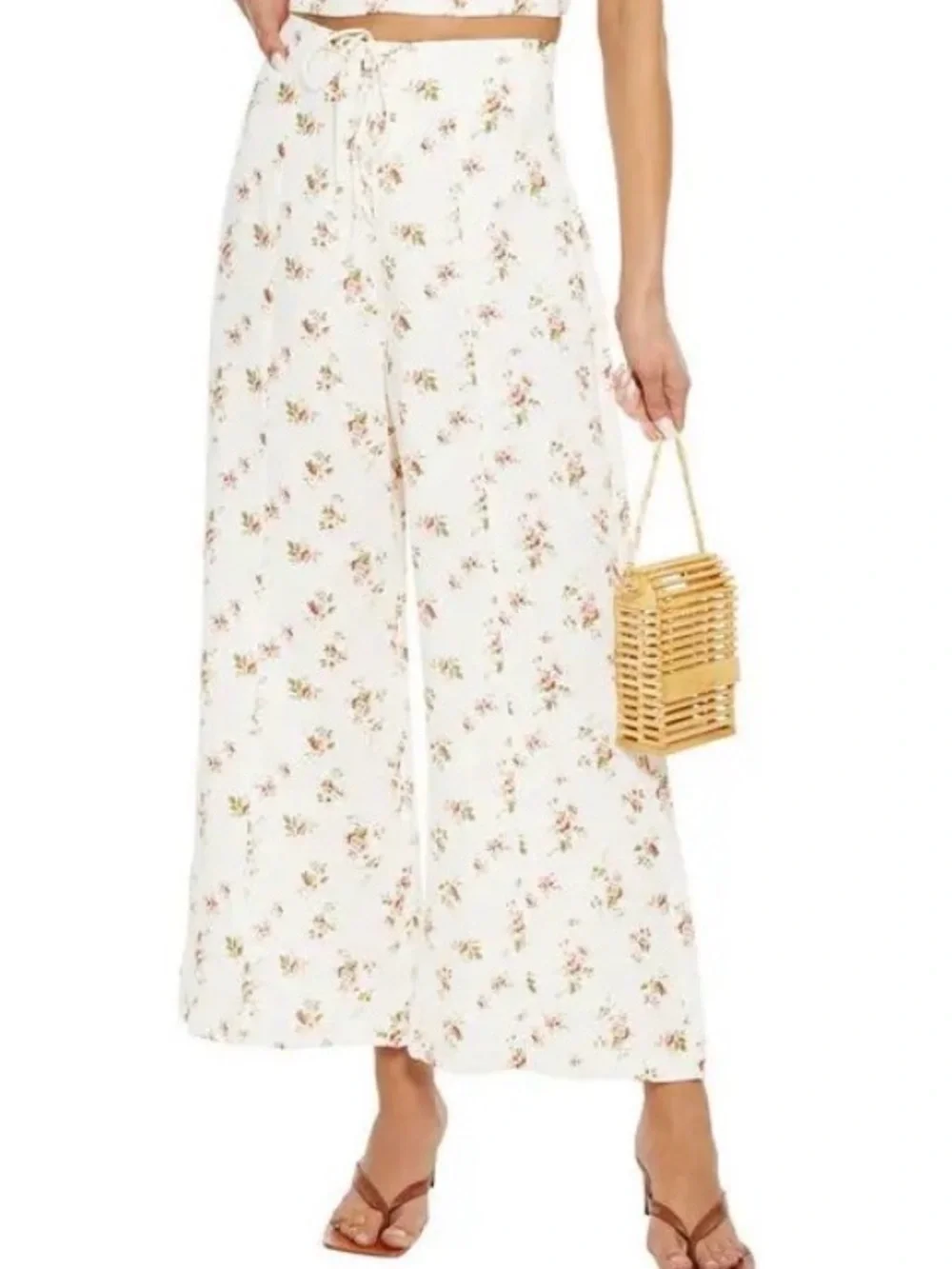 Creed Lace-Up Floral-Print Linen Pants SZ 4